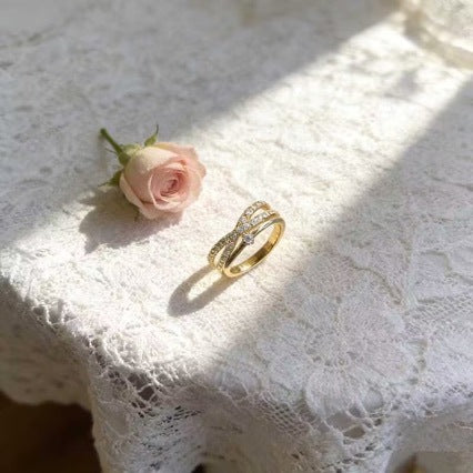 Micro-pave Zircon Crown Ring In Gold And Silver With An Adjustable Opening