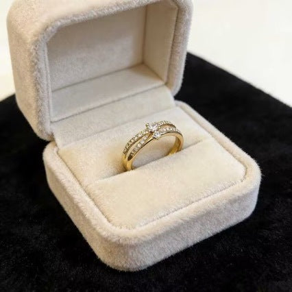 Micro-pave Zircon Crown Ring In Gold And Silver With An Adjustable Opening