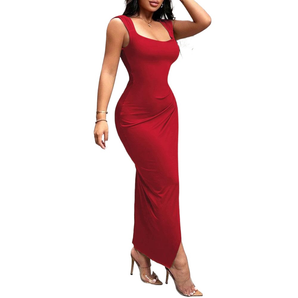 Solid Color Casual Elegant Bright Red Womens Dress