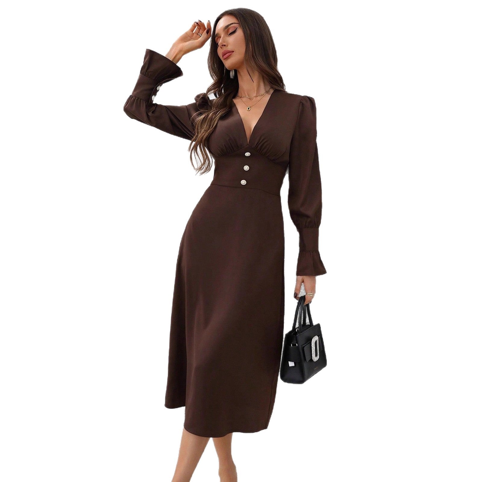 Autumn Casual V-Neck Shirt Dress