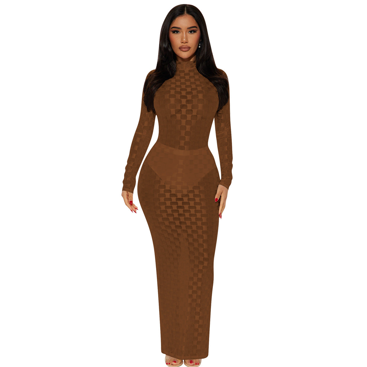 Fashionable Mesh Plaid Dress For Women