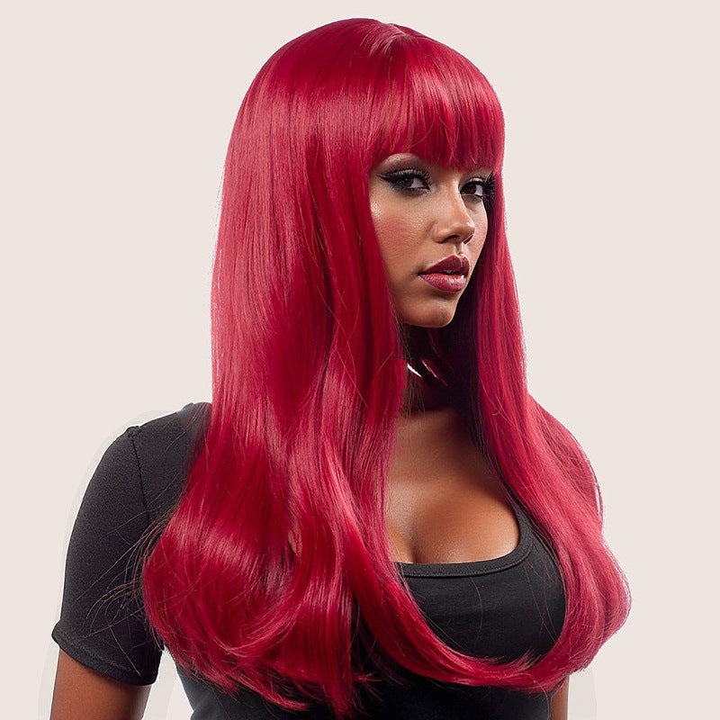 Womens Figure-8 Bangs Black-to-gray Ombre Long Straight Synthetic Hair